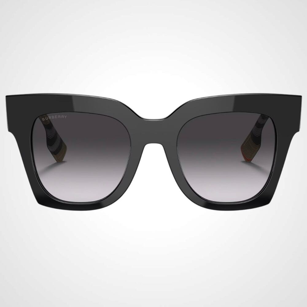 New Burberry Sunglasses Black Square Checkered Arms Womens 49mm BURBERRY - Picture 2 of 7